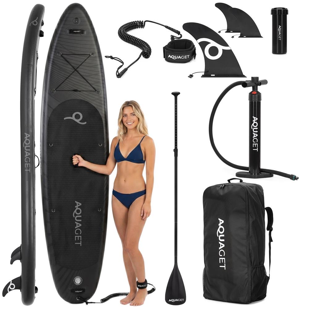 Felfújható Stand Up Paddle Board készlet 350x81x15 cm, pumpával, javítókészlettel, szállító hátizsákkal, evezővel, max. 150 kg, fekete - Image 35