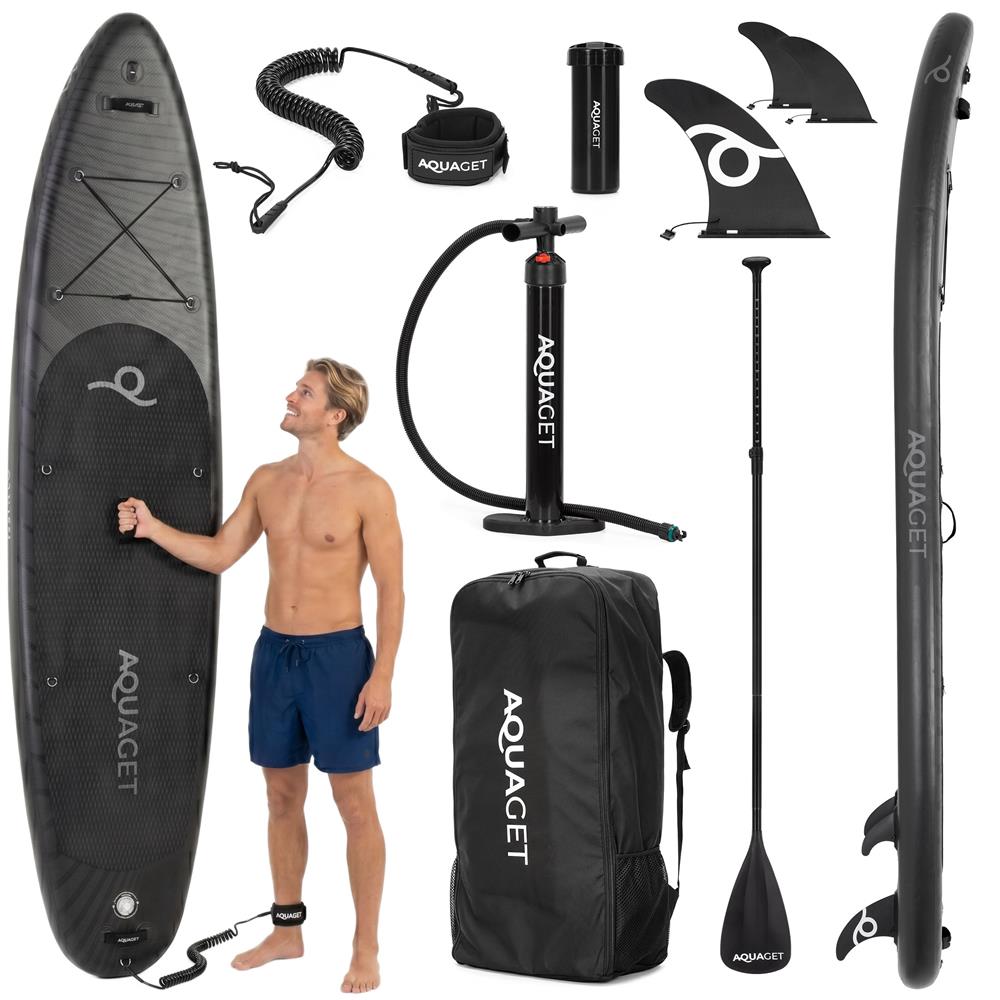 Felfújható Stand Up Paddle Board készlet 350x81x15 cm, pumpával, javítókészlettel, szállító hátizsákkal, evezővel, max. 150 kg, fekete - Image 36