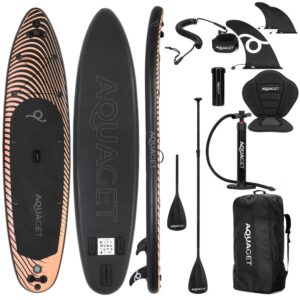 Felfújható Stand Up Paddle Board készlet 350x84x15 cm, pumpával, kajaküléssel, javítókészlettel, szállító hátizsákkal, 2 az 1-ben evezővel, max. 220 kg, fekete/narancssárga
