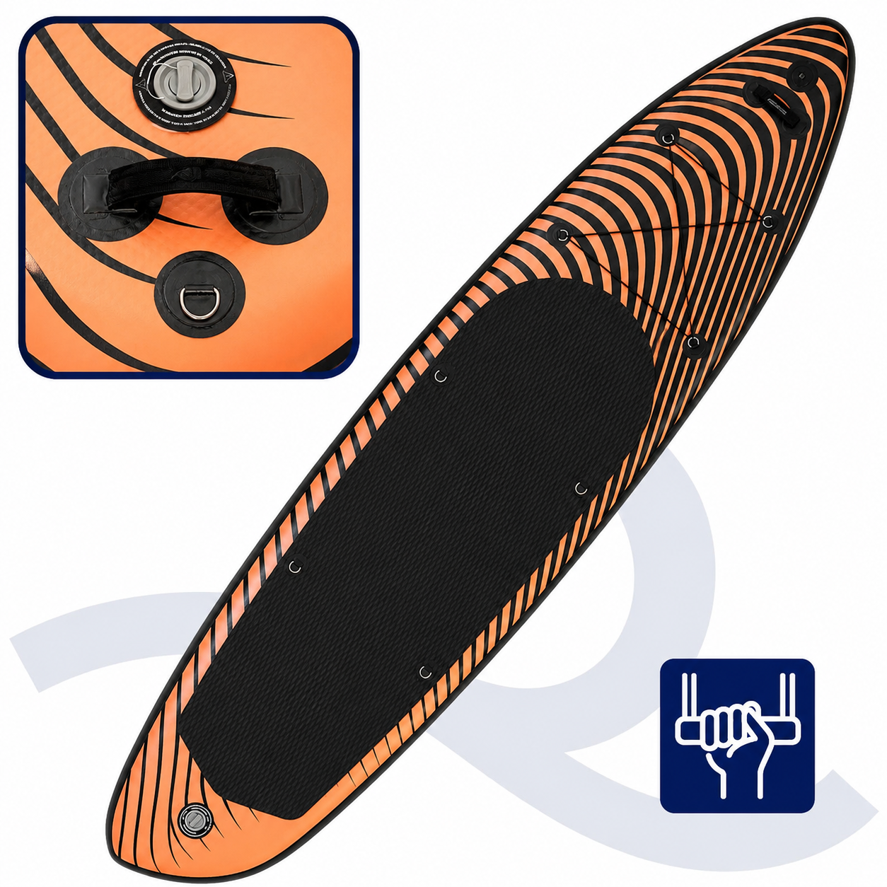 Felfújható Stand Up Paddle Board készlet 350x84x15 cm, pumpával, kajaküléssel, javítókészlettel, szállító hátizsákkal, 2 az 1-ben evezővel, max. 220 kg, fekete/narancssárga - Image 15