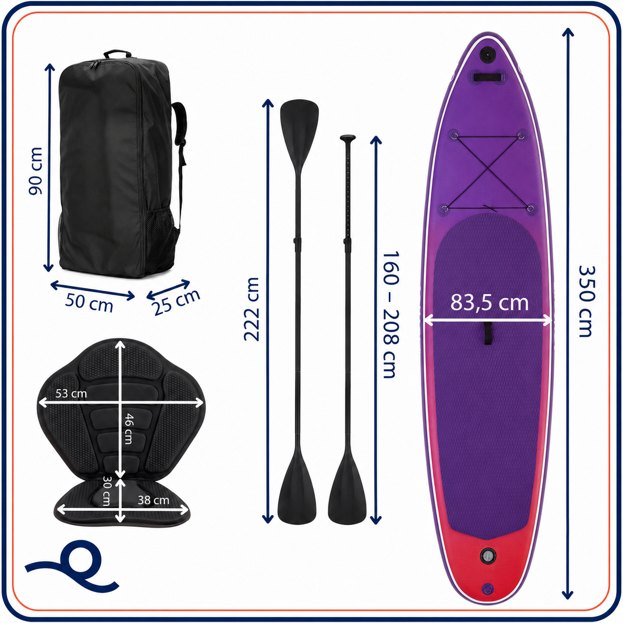 Felfújható Stand Up Paddle Board készlet 350x84x15 cm, pumpával, kajaküléssel, javítókészlettel, szállító hátizsákkal, 2 az 1-ben evezővel, max. 220 kg, lila/világoslila - Image 19