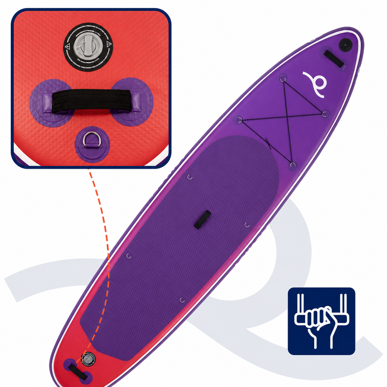 Felfújható Stand Up Paddle Board készlet 350x84x15 cm, pumpával, kajaküléssel, javítókészlettel, szállító hátizsákkal, 2 az 1-ben evezővel, max. 220 kg, lila/világoslila - Image 25