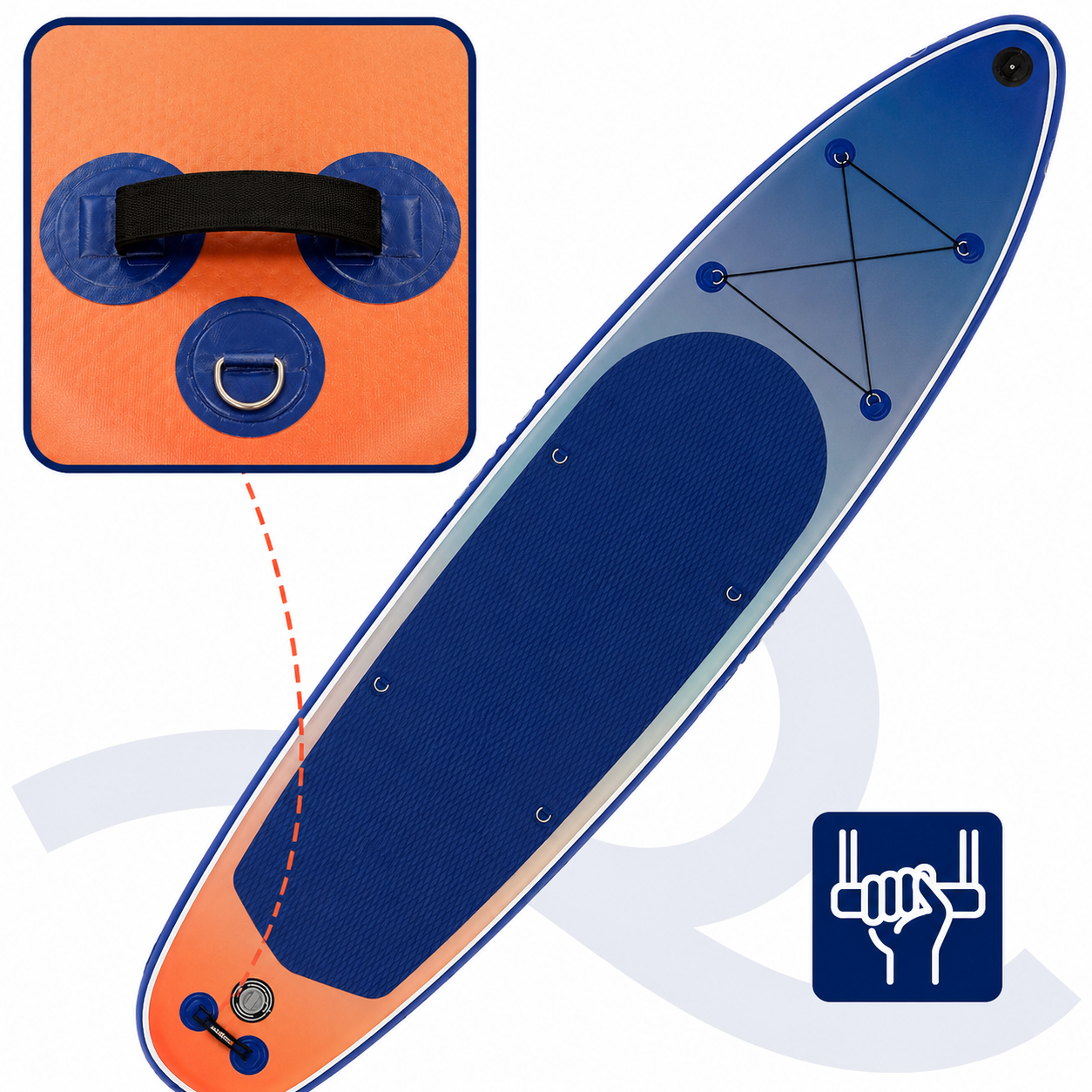 Felfújható Stand Up Paddle Board készlet 350x84x15 cm, pumpával, kajaküléssel, javítókészlettel, szállító hátizsákkal, 2 az 1-ben evezővel, max. 220 kg, kék - Image 25