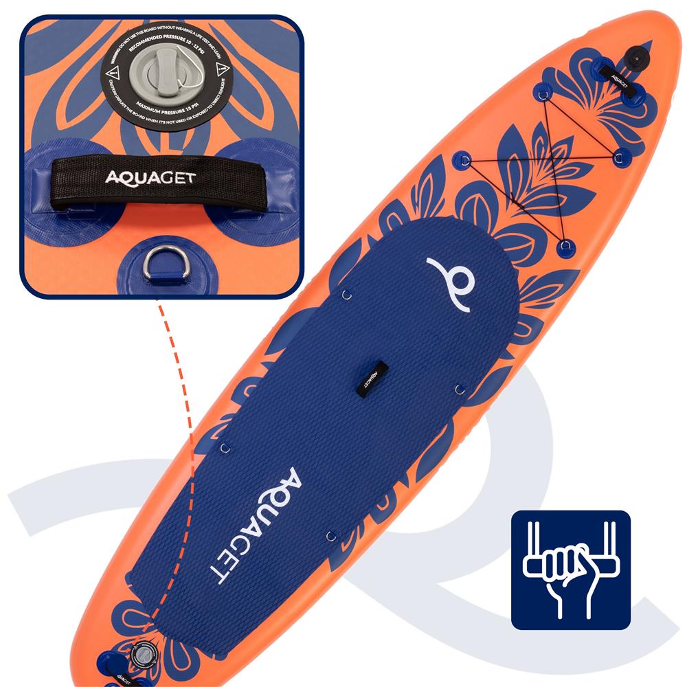 Felfújható Stand Up Paddle Board készlet 350x81x15 cm, pumpával, kajaküléssel, javítókészlettel, szállító hátizsákkal, 2 az 1-ben evezővel, max. 220 kg, narancssárga - Image 12