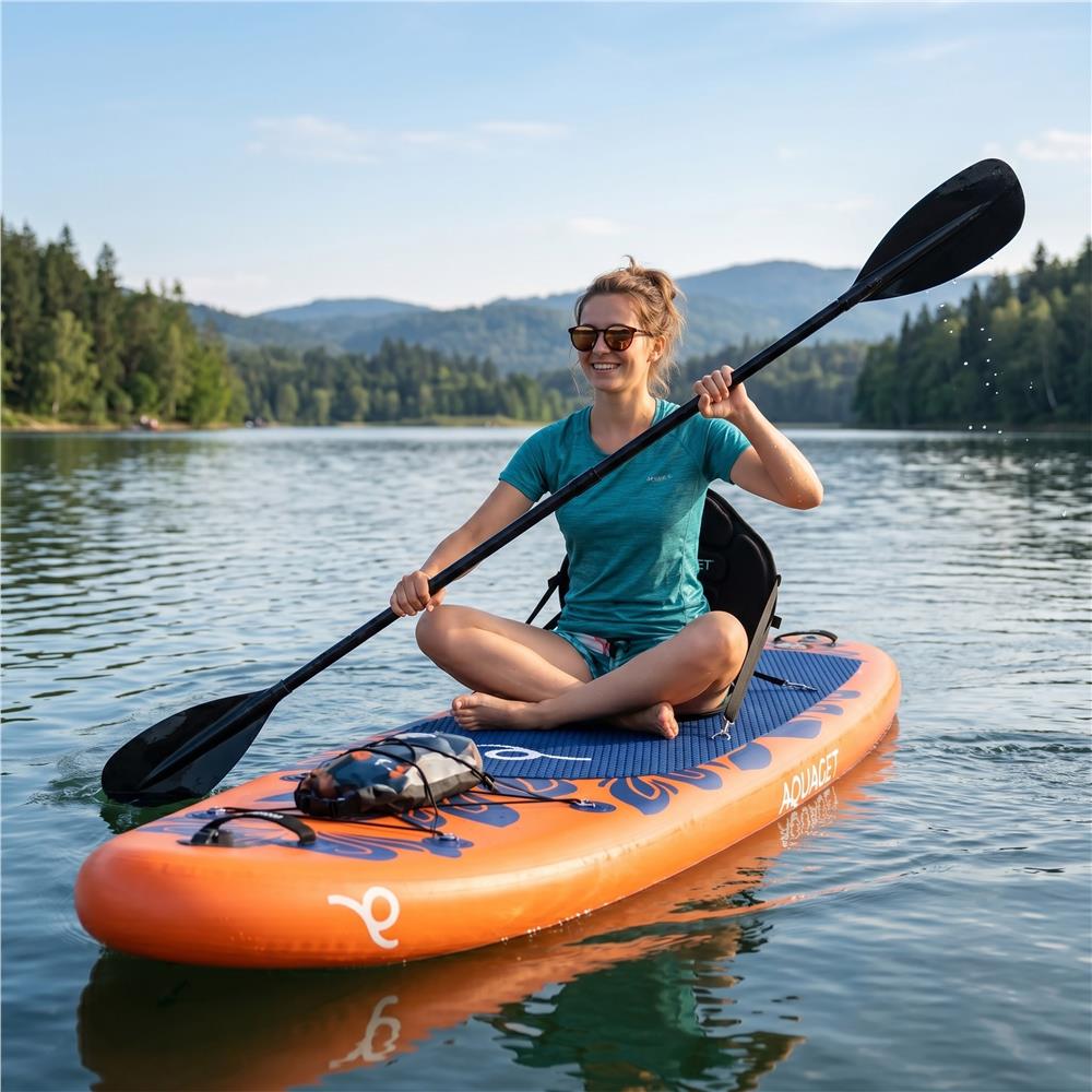 Felfújható Stand Up Paddle Board készlet 350x81x15 cm, pumpával, kajaküléssel, javítókészlettel, szállító hátizsákkal, 2 az 1-ben evezővel, max. 220 kg, narancssárga - Image 3