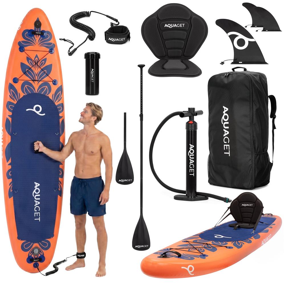 Felfújható Stand Up Paddle Board készlet 350x81x15 cm, pumpával, kajaküléssel, javítókészlettel, szállító hátizsákkal, 2 az 1-ben evezővel, max. 220 kg, narancssárga - Image 46