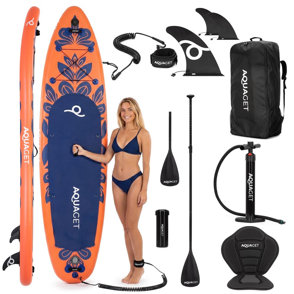 Felfújható Stand Up Paddle Board készlet 350x81x15 cm, pumpával, kajaküléssel, javítókészlettel, szállító hátizsákkal, 2 az 1-ben evezővel, max. 220 kg, narancssárga - Image 47