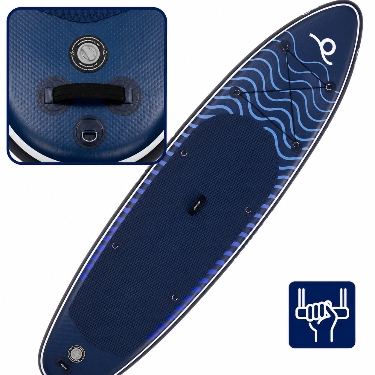 Felfújható Stand Up Paddle Board készlet 320x84x15 cm, pumpával, kajaküléssel, javítókészlettel, szállító hátizsákkal, 2 az 1-ben evezővel, max. 180 kg, kék - Image 10