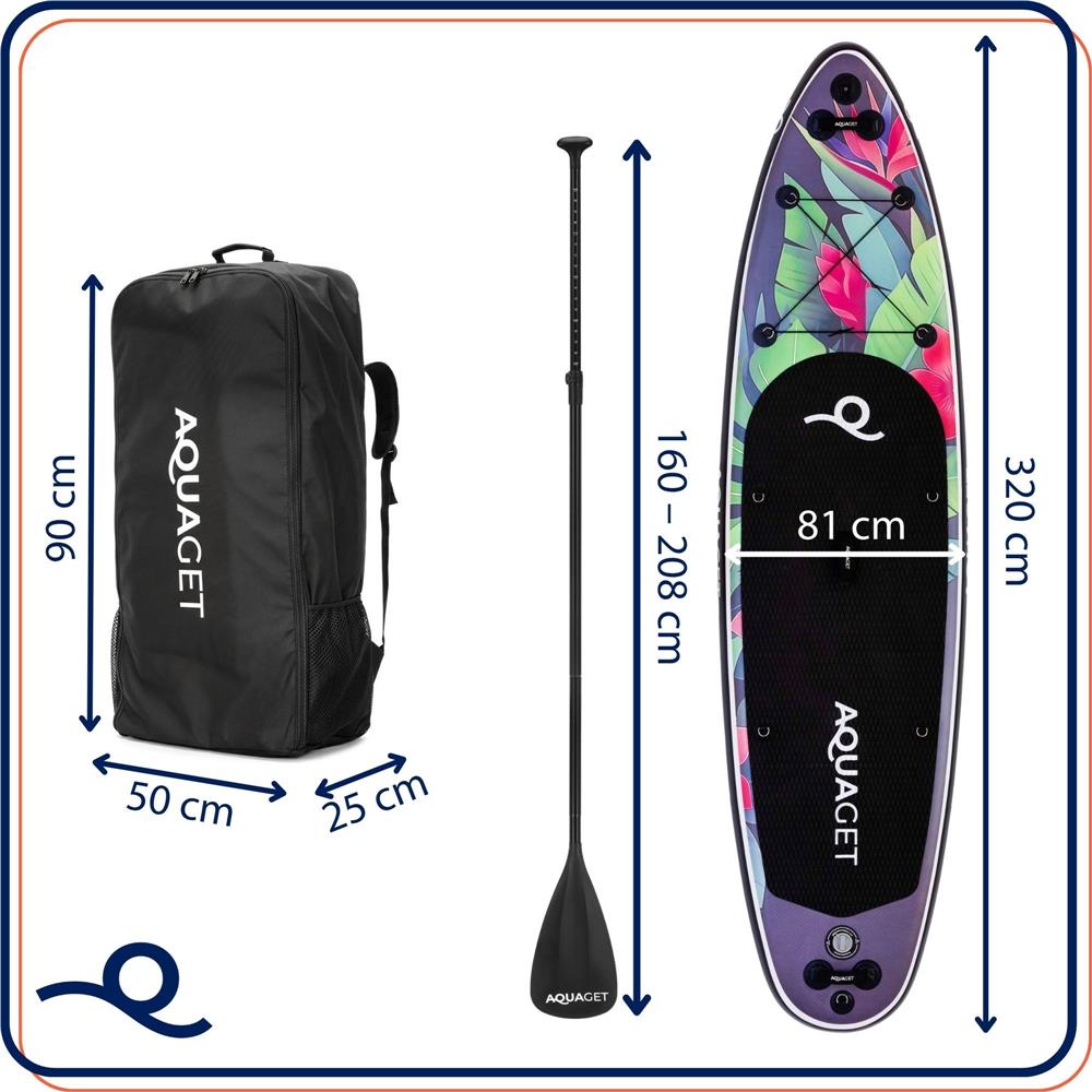Felfújható Stand Up Paddle Board készlet 320x81x15 cm, pumpával, kajaküléssel, javítókészlettel, szállító hátizsákkal, 2 az 1-ben evezővel, max. 150 kg, lila virágmintás - Image 17