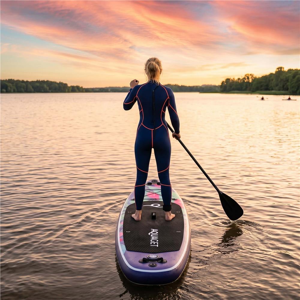 Felfújható Stand Up Paddle Board készlet 320x81x15 cm, pumpával, kajaküléssel, javítókészlettel, szállító hátizsákkal, 2 az 1-ben evezővel, max. 150 kg, lila virágmintás - Image 3