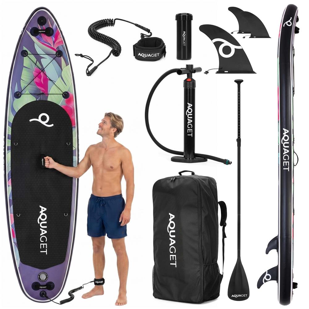 Felfújható Stand Up Paddle Board készlet 320x81x15 cm, pumpával, kajaküléssel, javítókészlettel, szállító hátizsákkal, 2 az 1-ben evezővel, max. 150 kg, lila virágmintás - Image 5