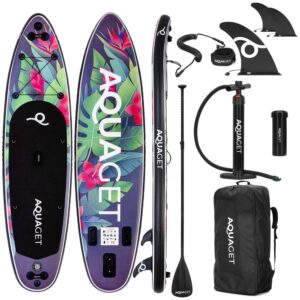 Felfújható Stand Up Paddle Board készlet 320x81x15 cm, pumpával, kajaküléssel, javítókészlettel, szállító hátizsákkal, 2 az 1-ben evezővel, max. 150 kg, lila virágmintás