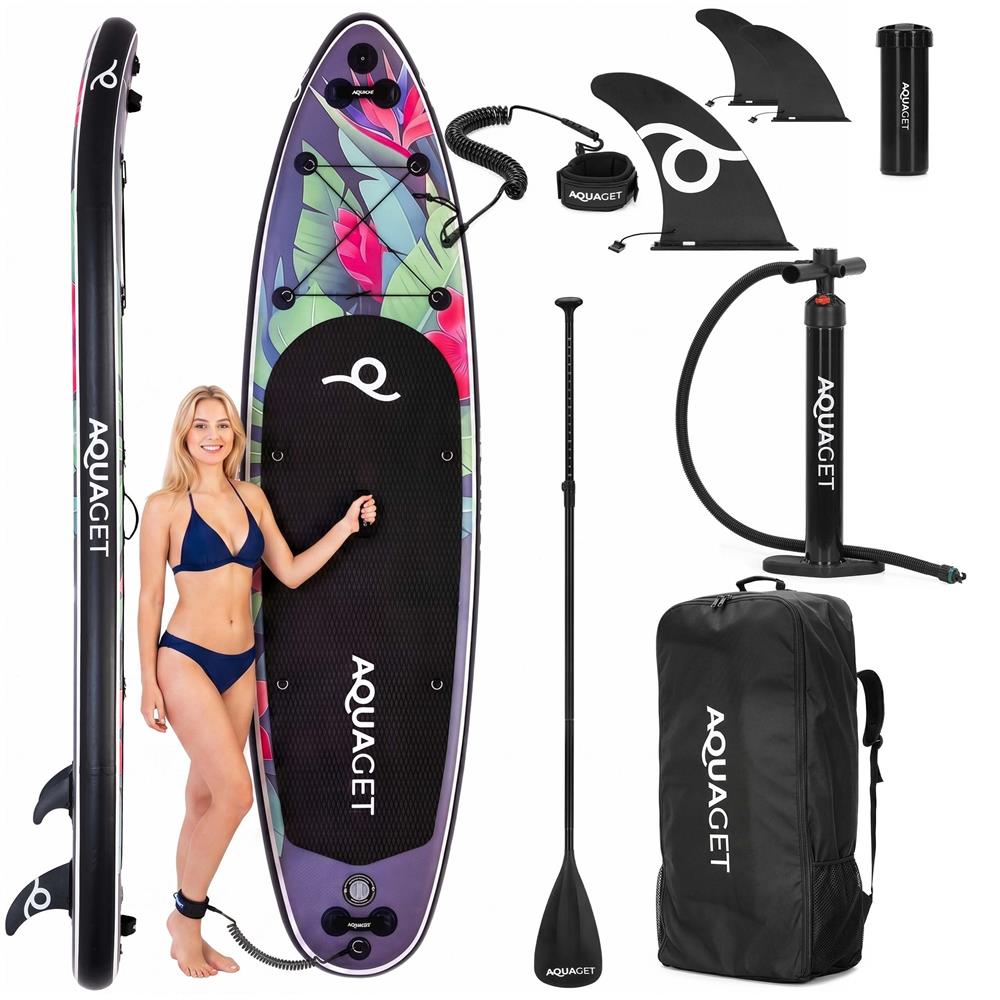 Felfújható Stand Up Paddle Board készlet 320x81x15 cm, pumpával, kajaküléssel, javítókészlettel, szállító hátizsákkal, 2 az 1-ben evezővel, max. 150 kg, lila virágmintás - Image 7