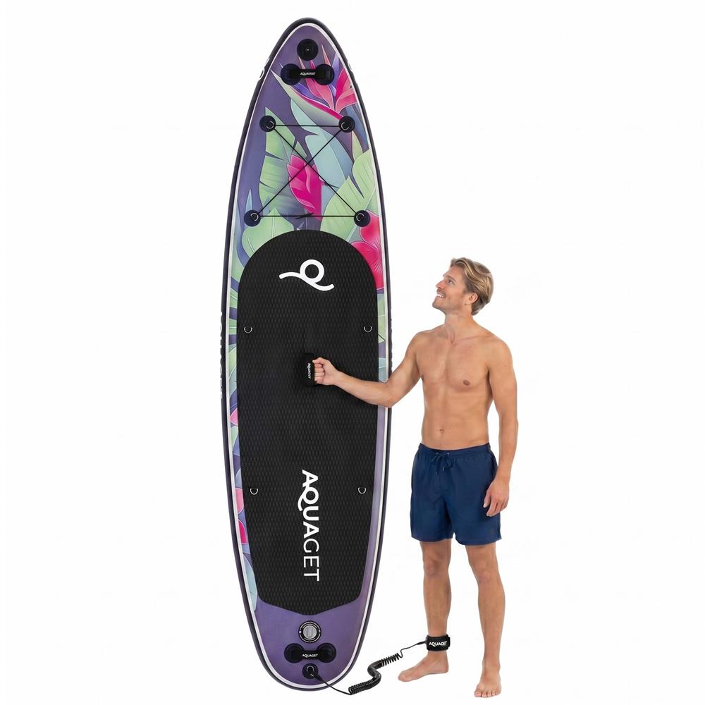Felfújható Stand Up Paddle Board készlet 320x81x15 cm, pumpával, kajaküléssel, javítókészlettel, szállító hátizsákkal, 2 az 1-ben evezővel, max. 150 kg, lila virágmintás - Image 9