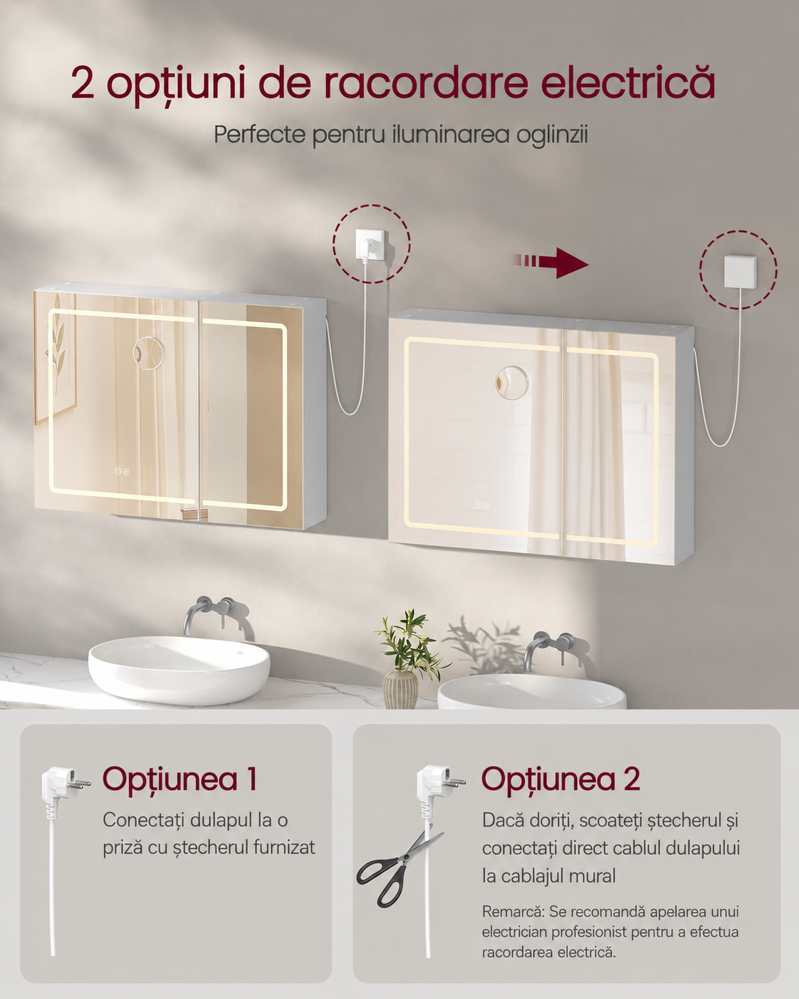 VASAGLE Fürdőszobai tükrös szekrény állítható LED-világítással, páramentesítő funkcióval, beépített USB-porttal és konnektorokkal, 80 x 17 x 60 cm, fehér - Image 3