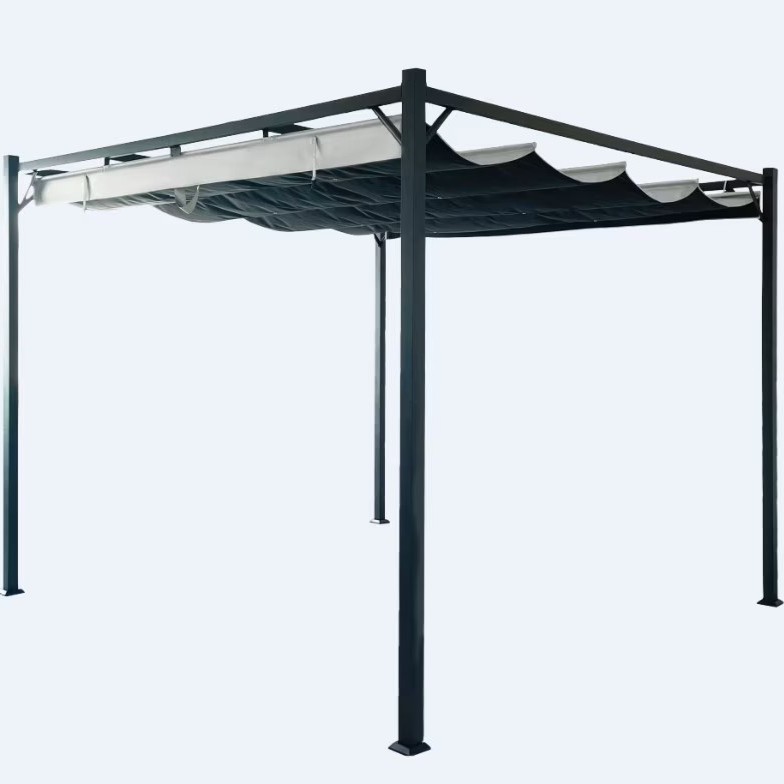 Kerti pergola behúzható tetővel, acél és poliészter, 300x300x232 cm, szürke - Image 2