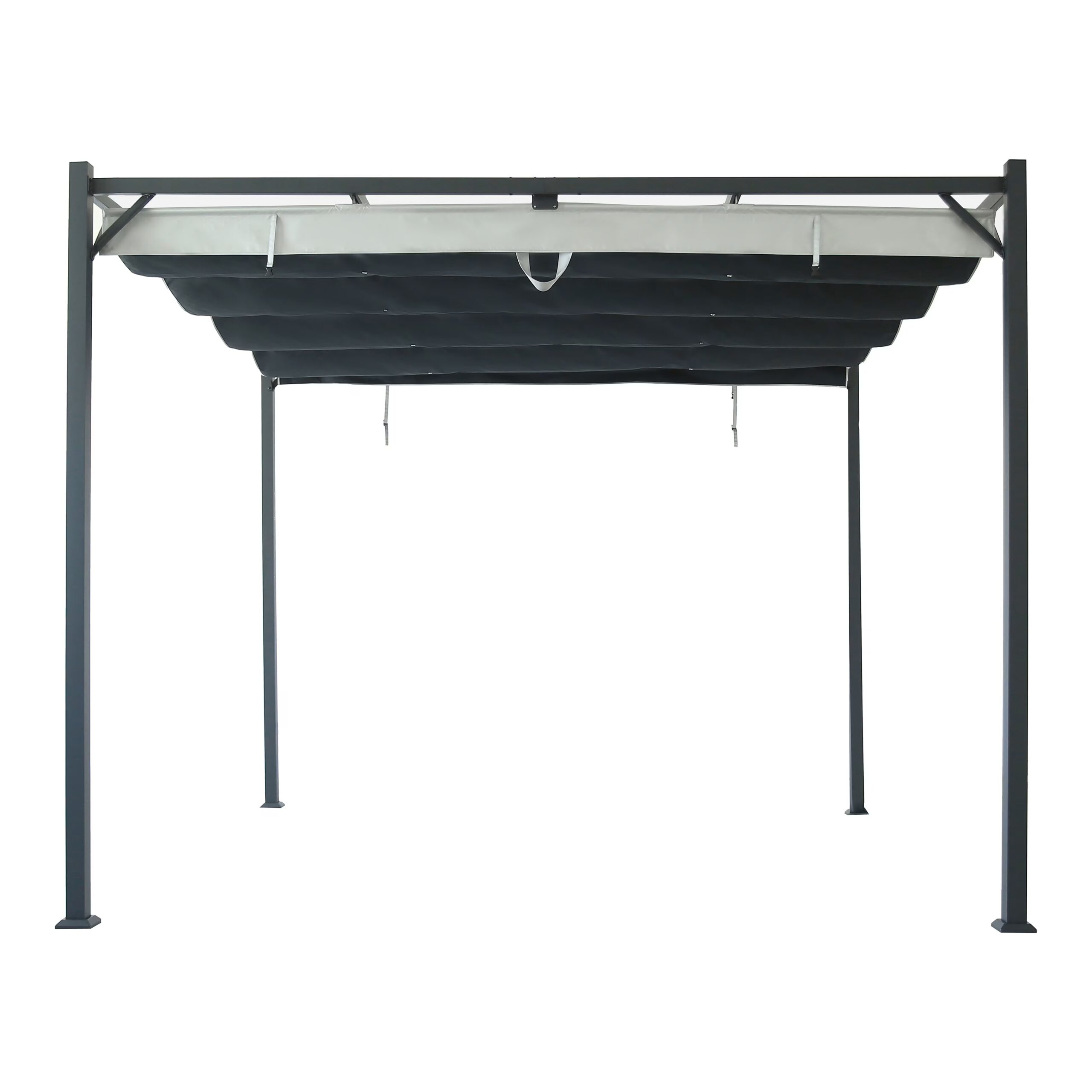 Kerti pergola behúzható tetővel, acél és poliészter, 300x300x232 cm, szürke - Image 3