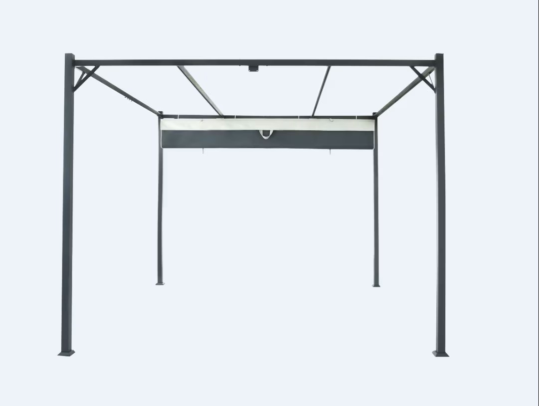 Kerti pergola behúzható tetővel, acél és poliészter, 300x300x232 cm, szürke - Image 4