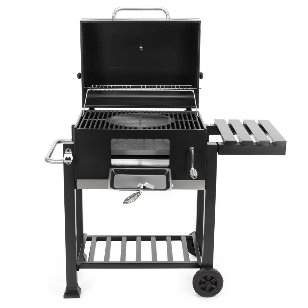 Faszenes grillsuto lehajthato oldalso polccal, allithato szenraccsal, homerovel, 114x52x106 cm, fekete - Image 16