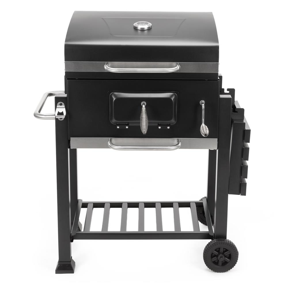 Faszenes grillsuto lehajthato oldalso polccal, allithato szenraccsal, homerovel, 114x52x106 cm, fekete - Image 17