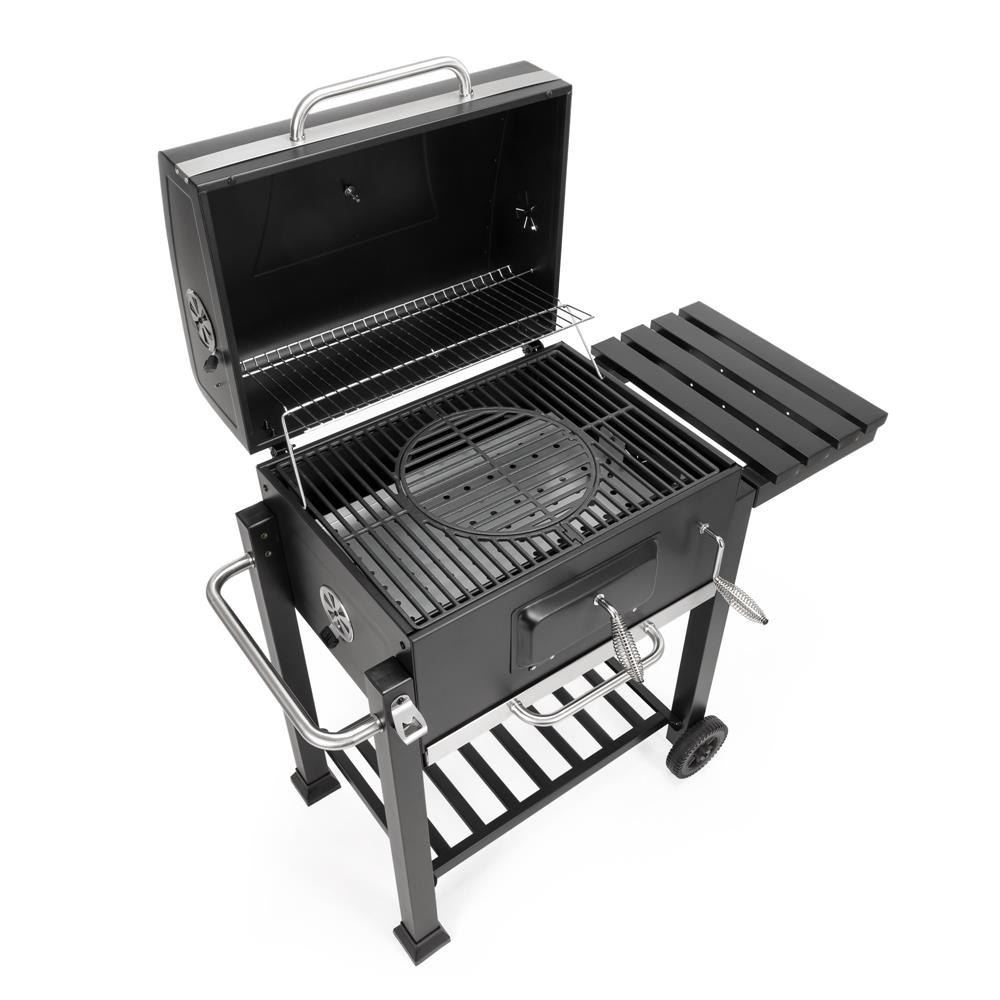 Faszenes grillsuto lehajthato oldalso polccal, allithato szenraccsal, homerovel, 114x52x106 cm, fekete - Image 18