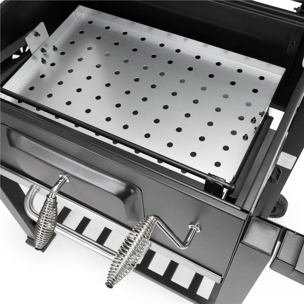 Faszenes grillsuto lehajthato oldalso polccal, allithato szenraccsal, homerovel, 114x52x106 cm, fekete - Image 19
