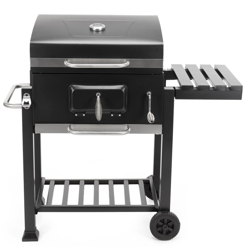 Faszenes grillsuto lehajthato oldalso polccal, allithato szenraccsal, homerovel, 114x52x106 cm, fekete - Image 24
