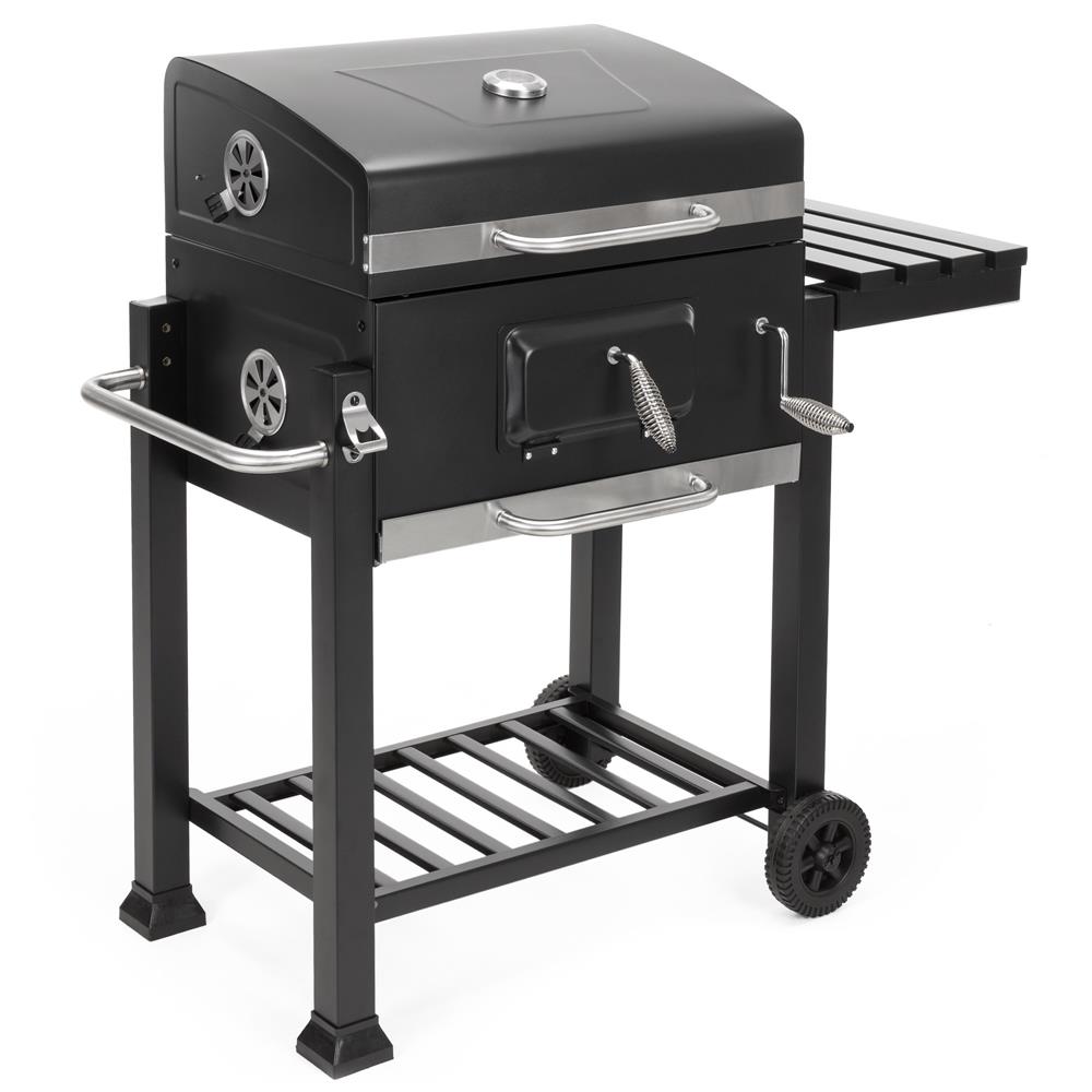 Faszenes grillsuto lehajthato oldalso polccal, allithato szenraccsal, homerovel, 114x52x106 cm, fekete - Image 30