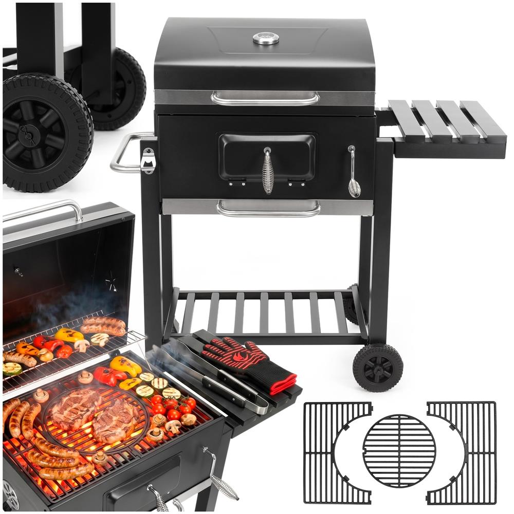 Faszenes grillsuto lehajthato oldalso polccal, allithato szenraccsal, homerovel, 114x52x106 cm, fekete - Image 4