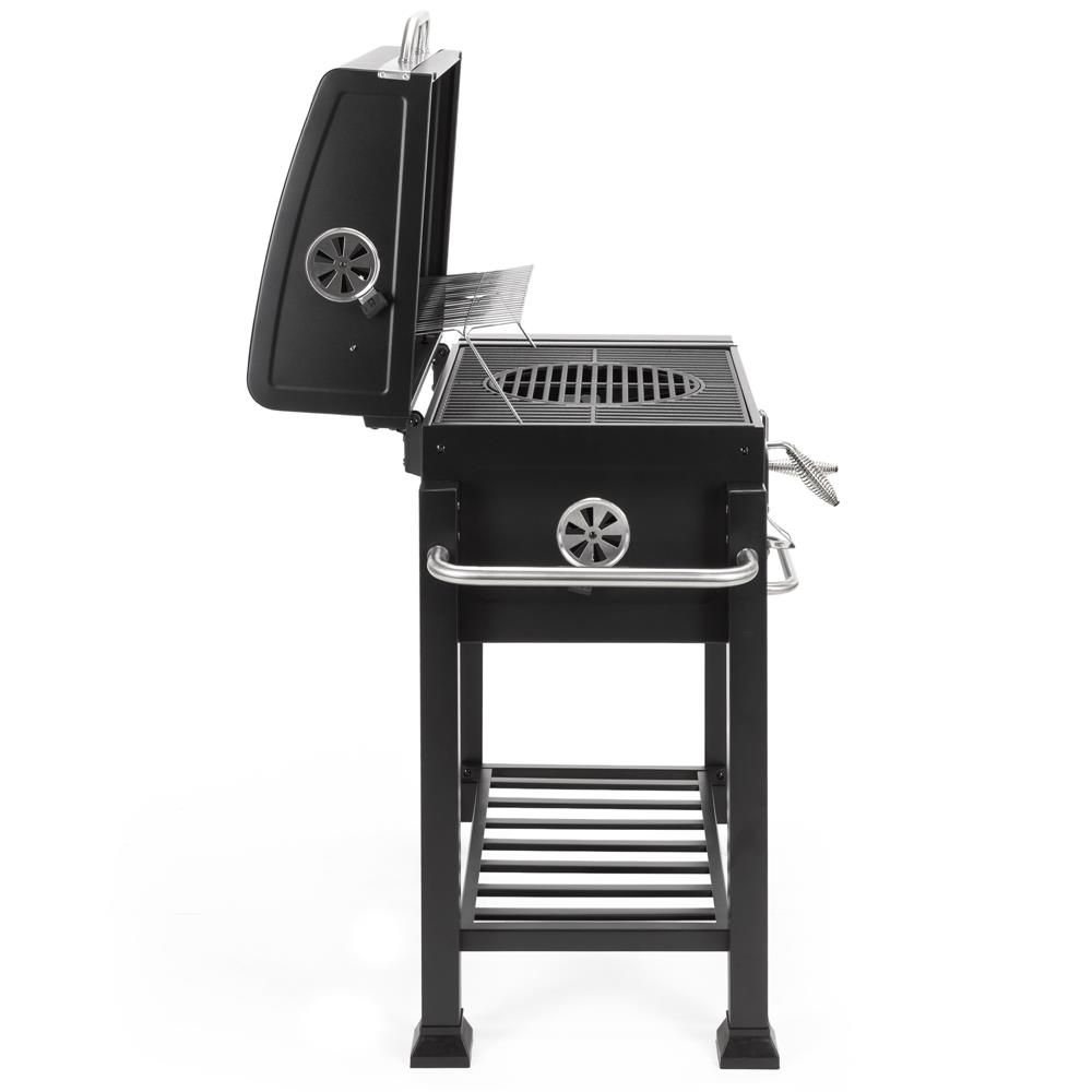 Faszenes grillsuto lehajthato oldalso polccal, allithato szenraccsal, homerovel, 114x52x106 cm, fekete - Image 31
