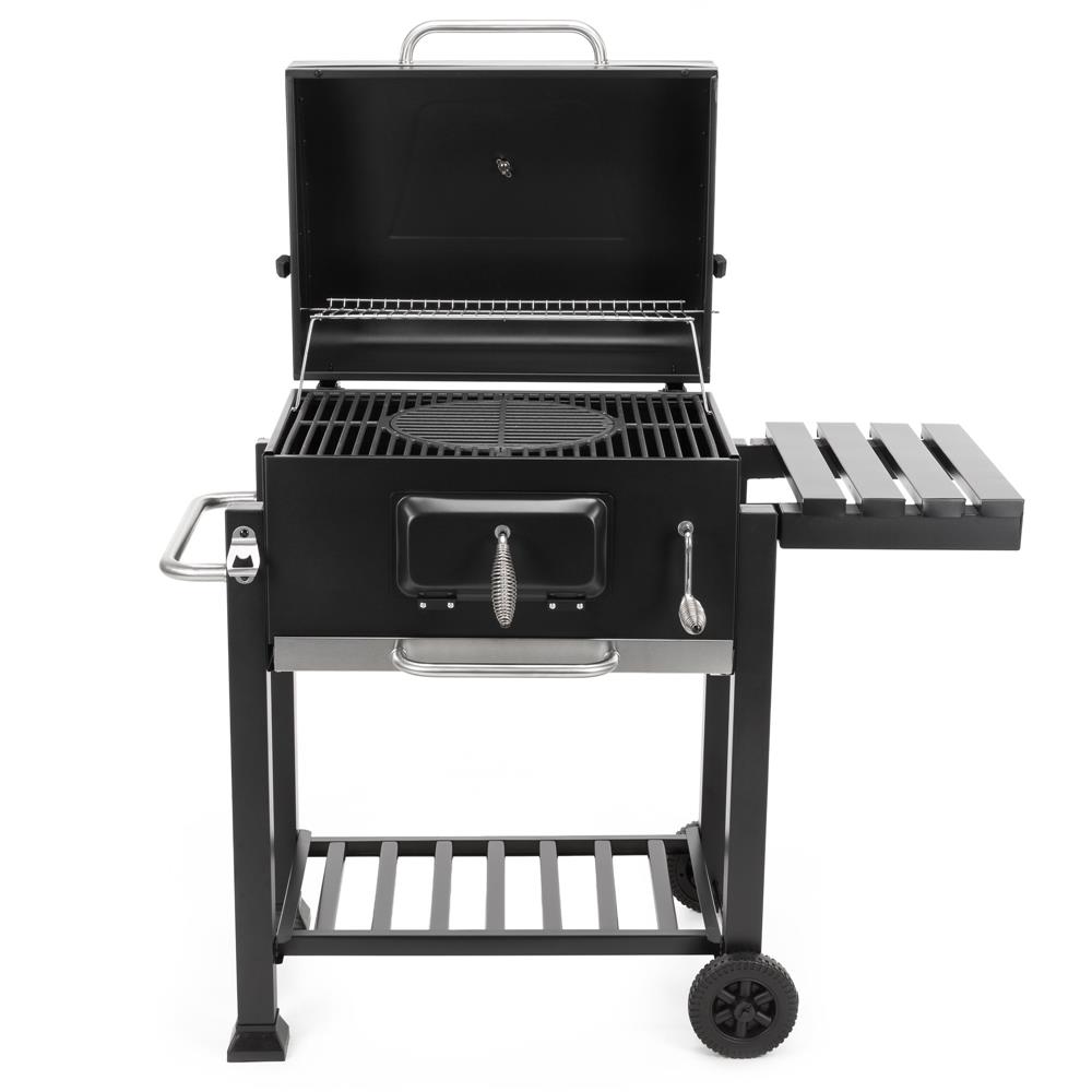 Faszenes grillsuto lehajthato oldalso polccal, allithato szenraccsal, homerovel, 114x52x106 cm, fekete - Image 35