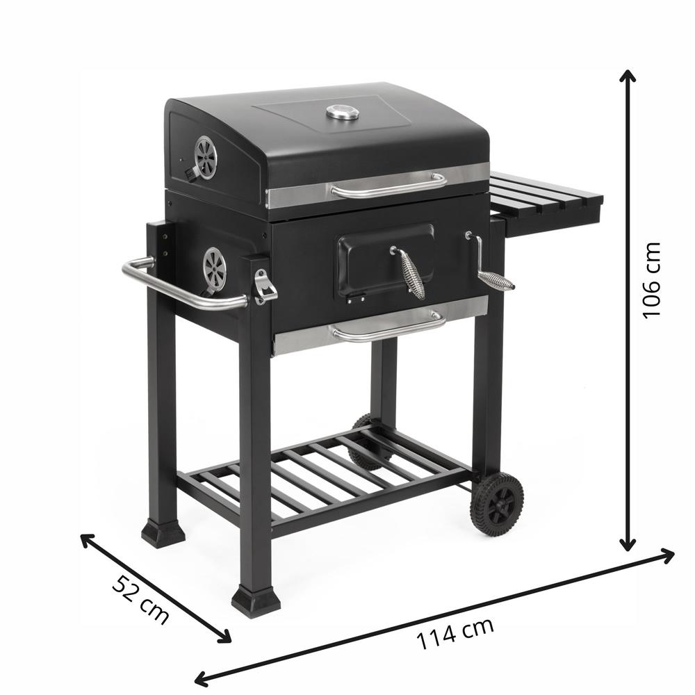 Faszenes grillsuto lehajthato oldalso polccal, allithato szenraccsal, homerovel, 114x52x106 cm, fekete - Image 34