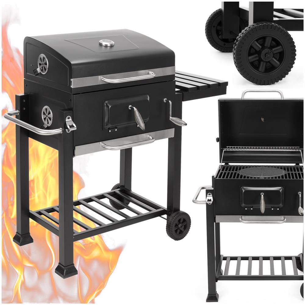 Faszenes grillsuto lehajthato oldalso polccal, allithato szenraccsal, homerovel, 114x52x106 cm, fekete - Image 5