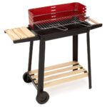 Hordozhato faszenes grillsuto oldalso polccal, 5 fokozatban allithato grillsutofelulettel, acelbol, 85x41x78 cm