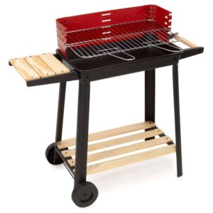 Hordozhato faszenes grillsuto oldalso polccal, 5 fokozatban allithato grillsutofelulettel, acelbol, 85x41x78 cm