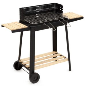 Hordozhato faszenes grillsuto forgonyarssal, oldalso polcokkal, 5 fokozatban allithato grillsutofelulettel, 95x41x78 cm