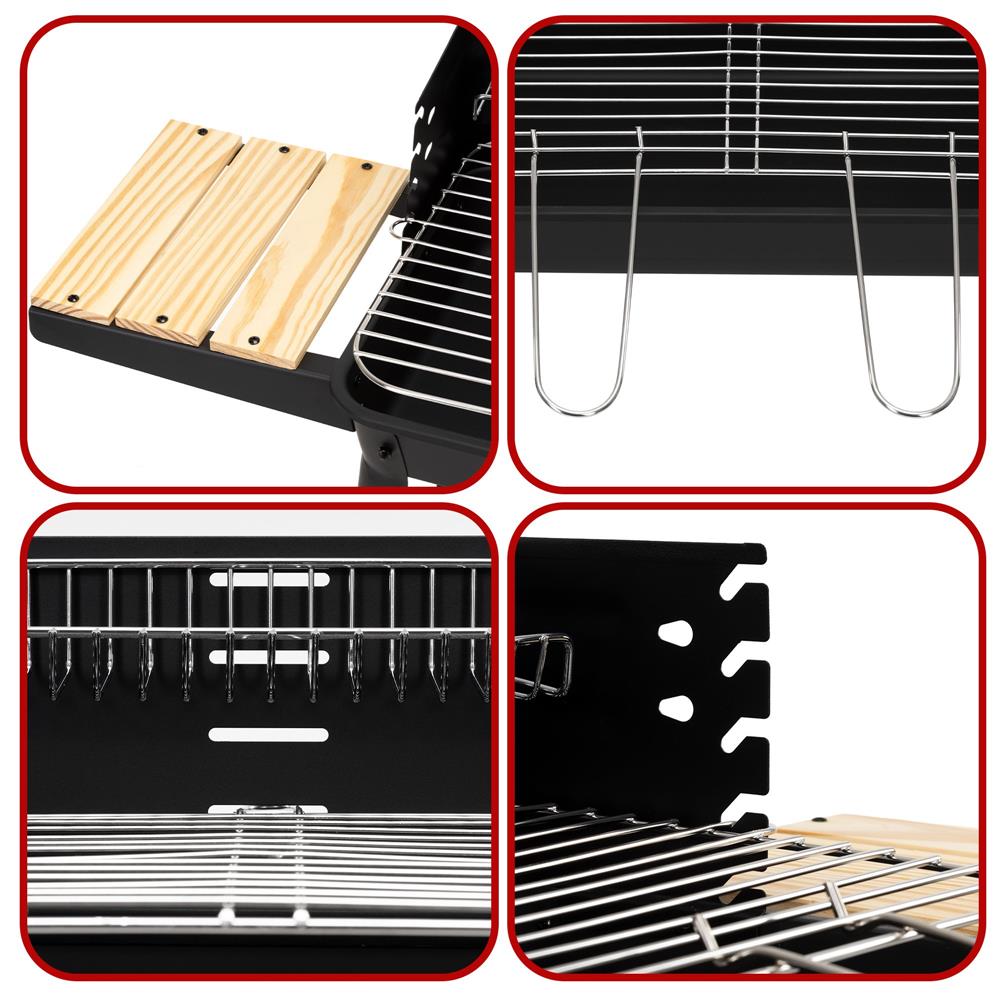 Hordozhato faszenes grillsuto forgonyarssal, oldalso polcokkal, 5 fokozatban allithato grillsutofelulettel, 95x41x78 cm - Image 20
