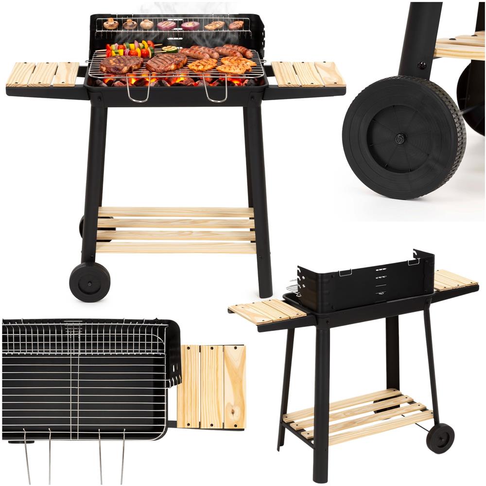 Hordozhato faszenes grillsuto forgonyarssal, oldalso polcokkal, 5 fokozatban allithato grillsutofelulettel, 95x41x78 cm - Image 4