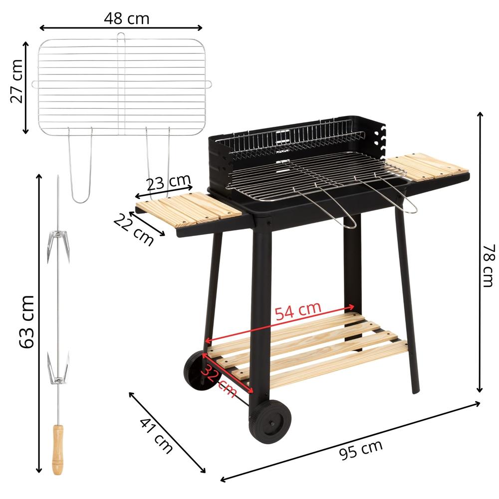 Hordozhato faszenes grillsuto forgonyarssal, oldalso polcokkal, 5 fokozatban allithato grillsutofelulettel, 95x41x78 cm - Image 25