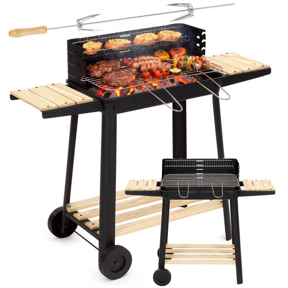 Hordozhato faszenes grillsuto forgonyarssal, oldalso polcokkal, 5 fokozatban allithato grillsutofelulettel, 95x41x78 cm - Image 26