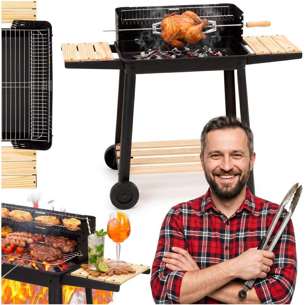 Hordozhato faszenes grillsuto forgonyarssal, oldalso polcokkal, 5 fokozatban allithato grillsutofelulettel, 95x41x78 cm - Image 27
