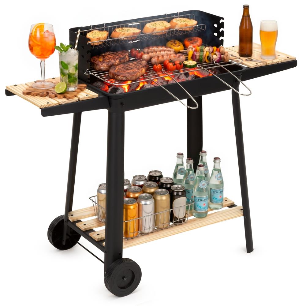 Hordozhato faszenes grillsuto forgonyarssal, oldalso polcokkal, 5 fokozatban allithato grillsutofelulettel, 95x41x78 cm - Image 28