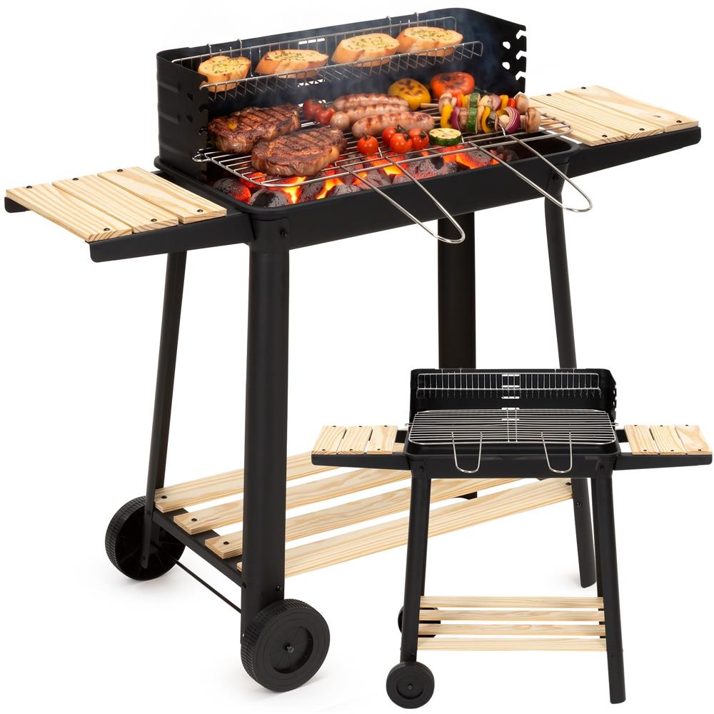 Hordozhato faszenes grillsuto forgonyarssal, oldalso polcokkal, 5 fokozatban allithato grillsutofelulettel, 95x41x78 cm - Image 5