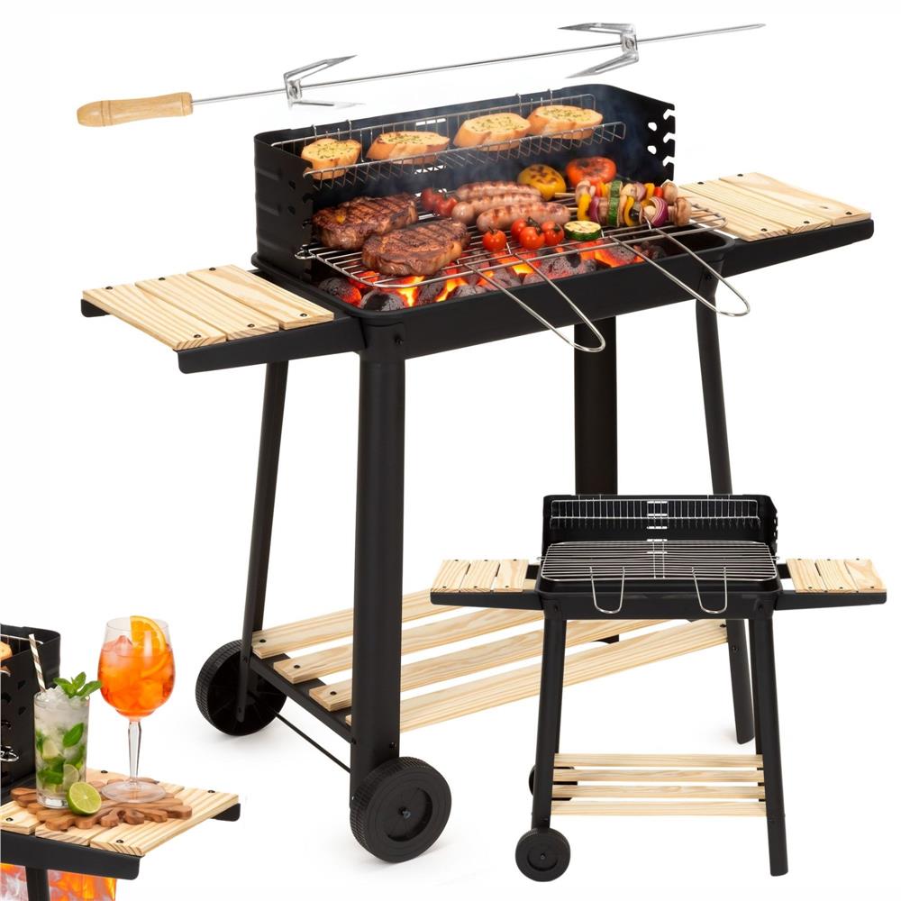 Hordozhato faszenes grillsuto forgonyarssal, oldalso polcokkal, 5 fokozatban allithato grillsutofelulettel, 95x41x78 cm - Image 31