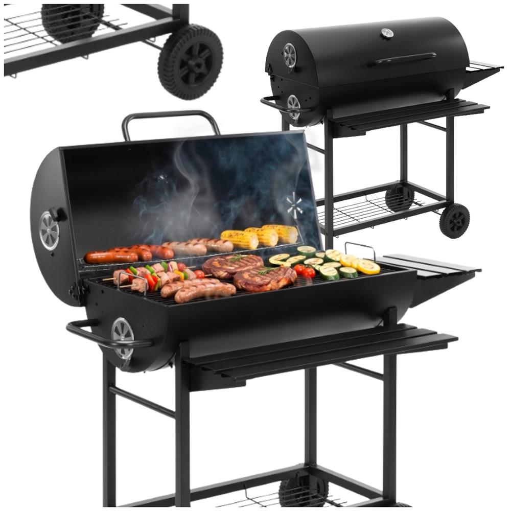 Faszenes grillsuto lehajthato oldalso polccal, elso polccal, allithato szenraccsal es homerovel, 108x60x95 cm, fekete - Image 3