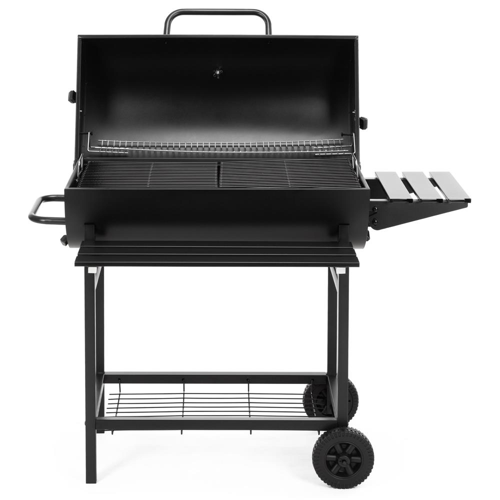 Faszenes grillsuto lehajthato oldalso polccal, elso polccal, allithato szenraccsal es homerovel, 108x60x95 cm, fekete - Image 13
