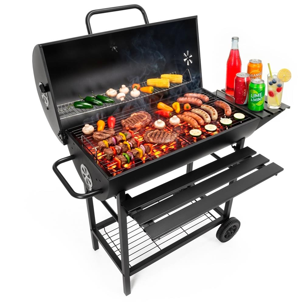 Faszenes grillsuto lehajthato oldalso polccal, elso polccal, allithato szenraccsal es homerovel, 108x60x95 cm, fekete - Image 23