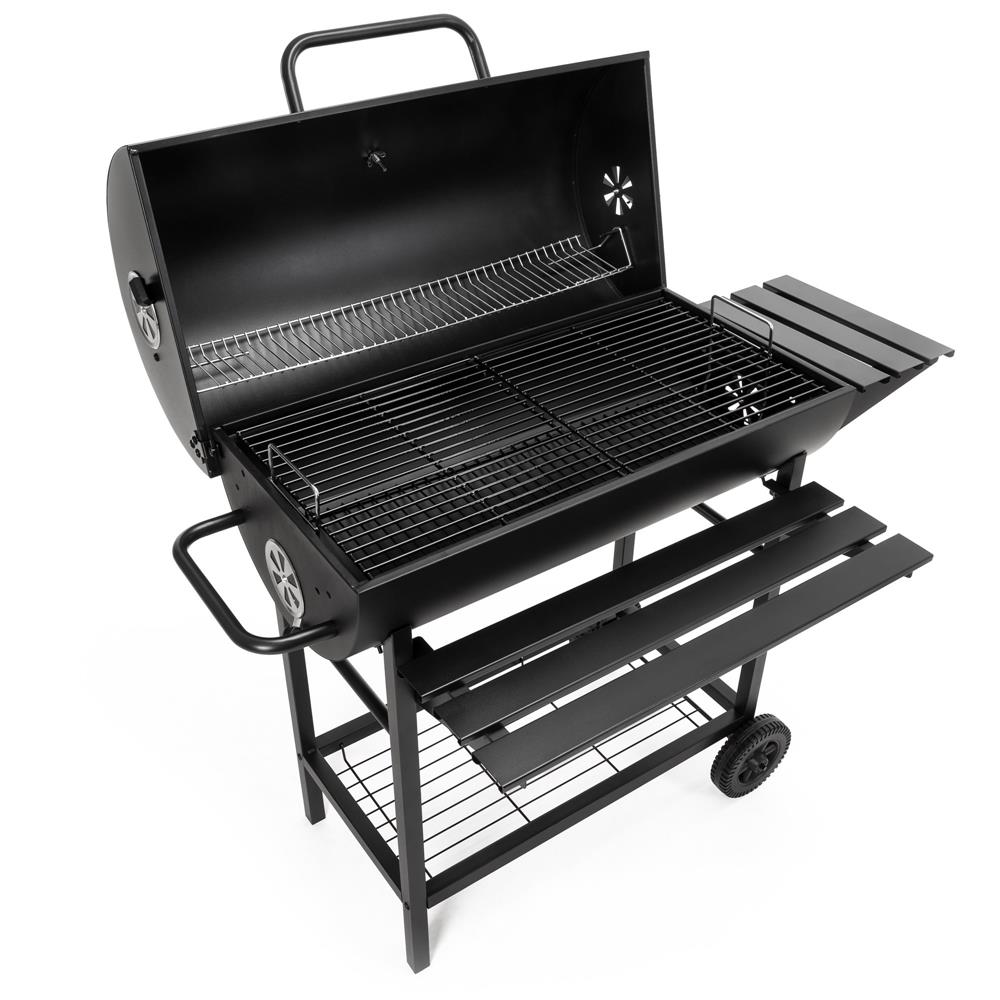 Faszenes grillsuto lehajthato oldalso polccal, elso polccal, allithato szenraccsal es homerovel, 108x60x95 cm, fekete - Image 25