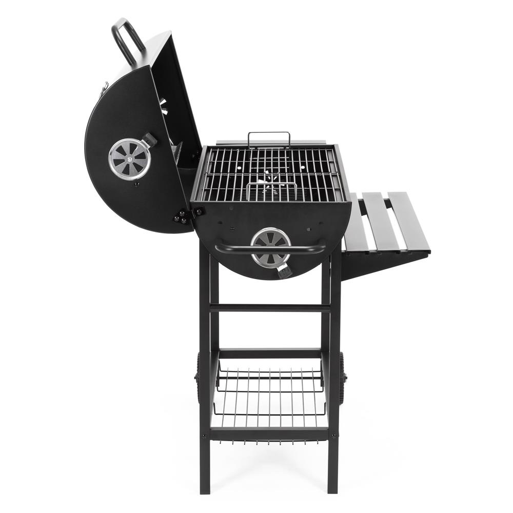 Faszenes grillsuto lehajthato oldalso polccal, elso polccal, allithato szenraccsal es homerovel, 108x60x95 cm, fekete - Image 26