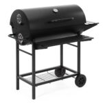 Faszenes grillsuto lehajthato oldalso polccal, elso polccal, allithato szenraccsal es homerovel, 108x60x95 cm, fekete
